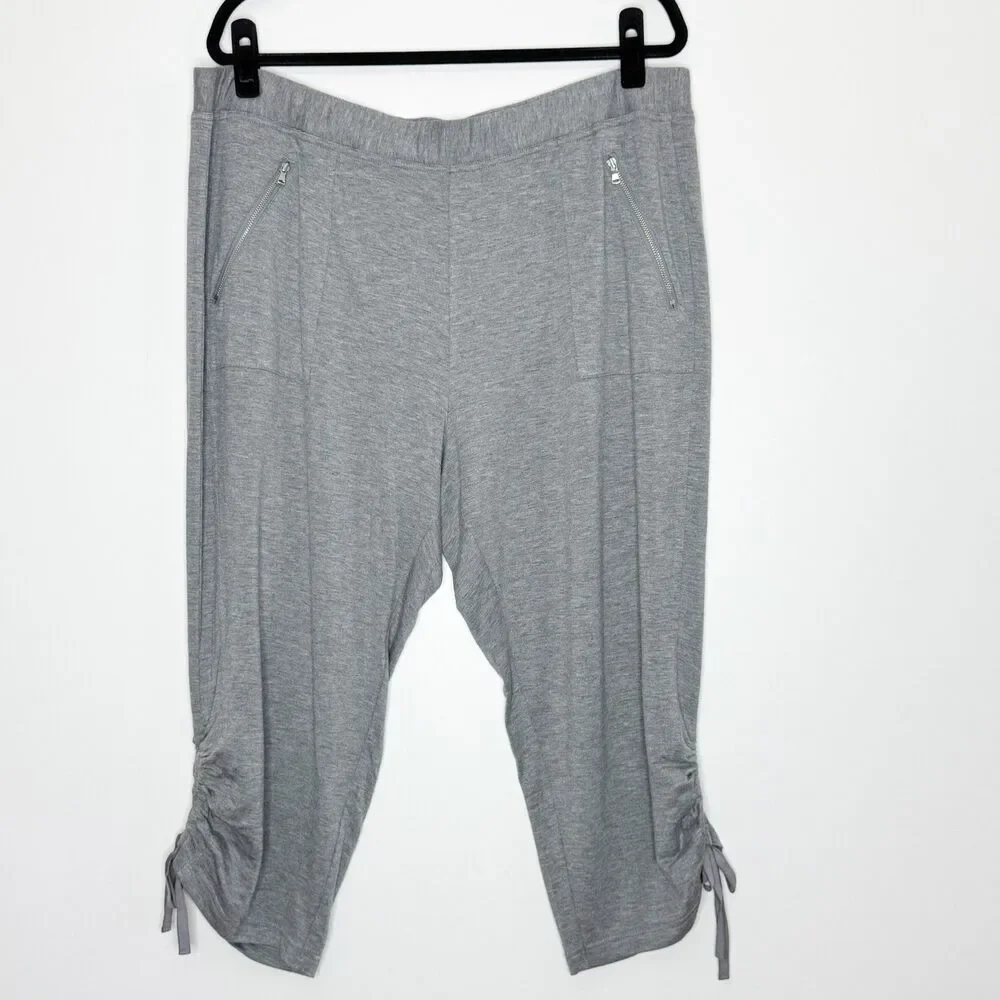 Susan Graver Weekend Ruching Tie Hem Crop Pants Women's Plus Size 1X Petite